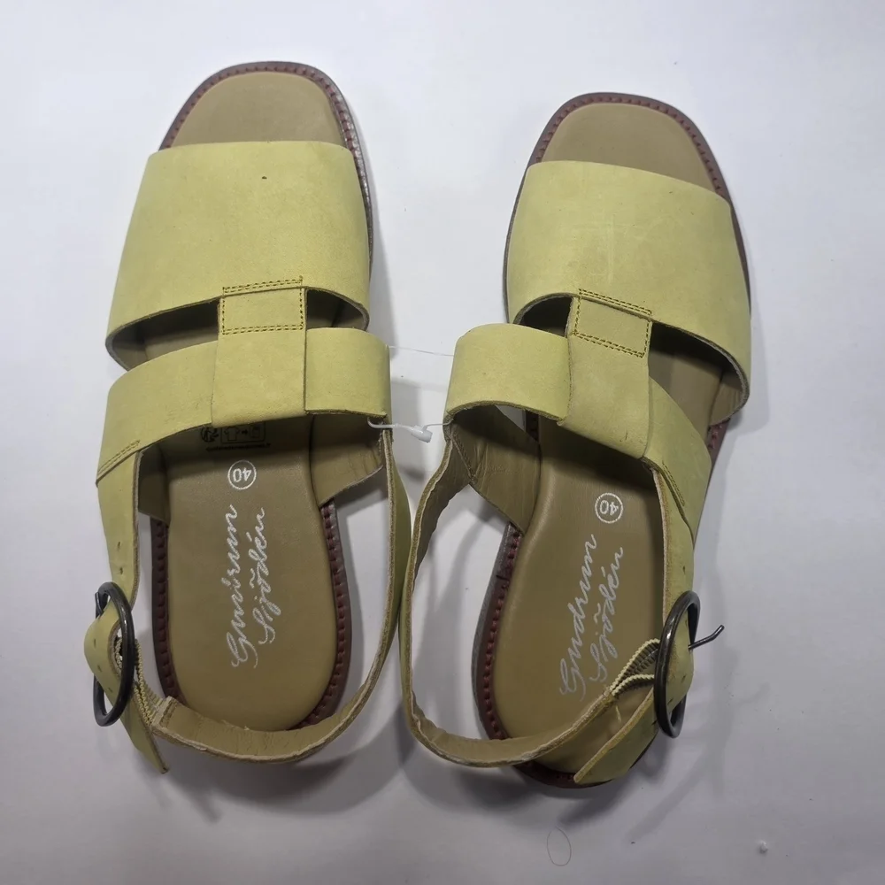 Gudrun Sjödén Women’s Leather Slingback Sandals EU 40 US 9 Yellow Green